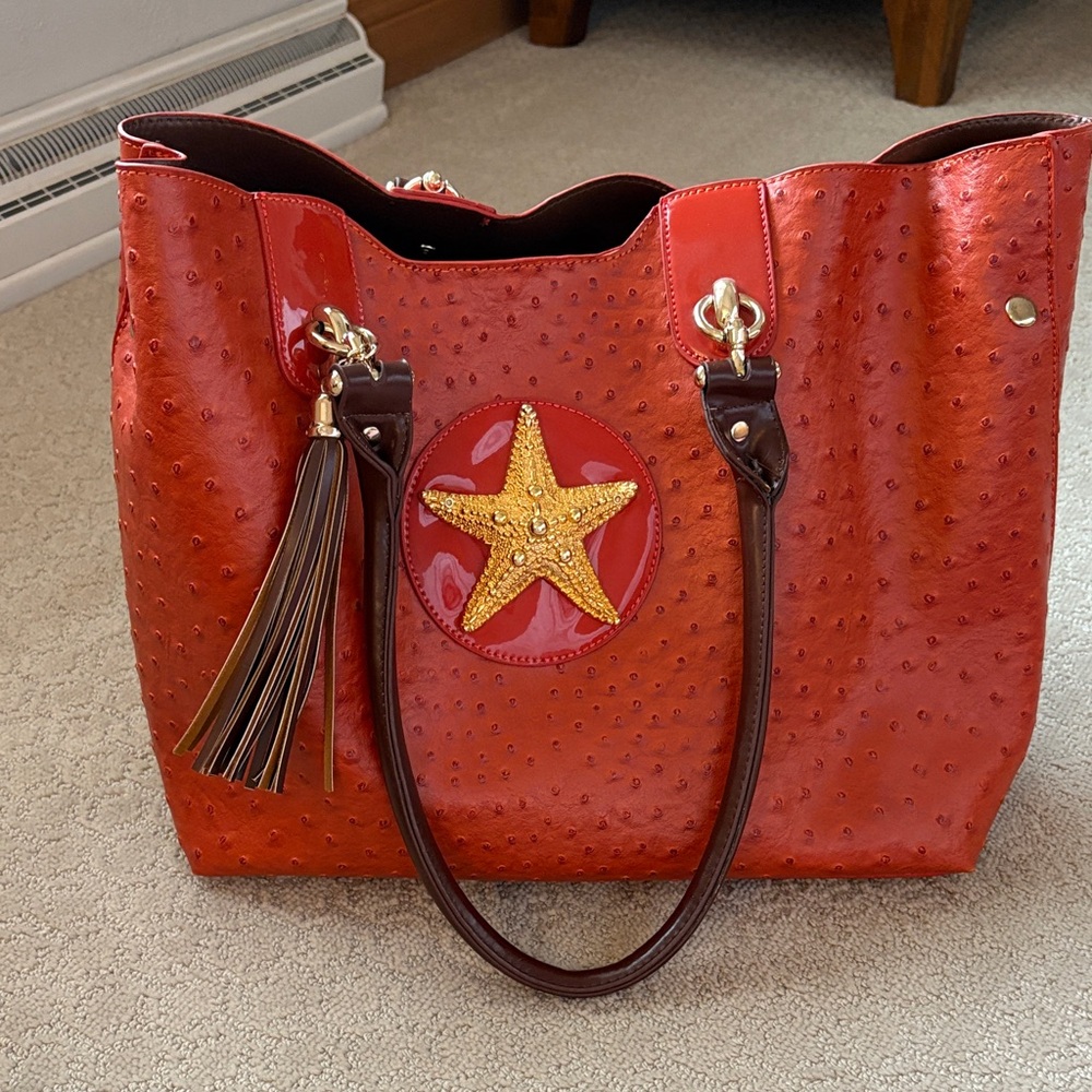 Elegant Orange Tote with Starfish Accent